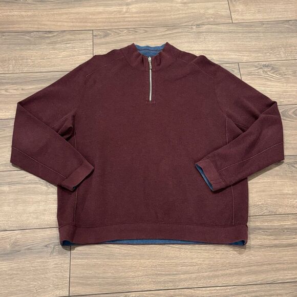 Tommy Bahama Quarter Zip Pullover Sweater Mens Size XL Burgundy Red Long Sleeve - Picture 1 of 5